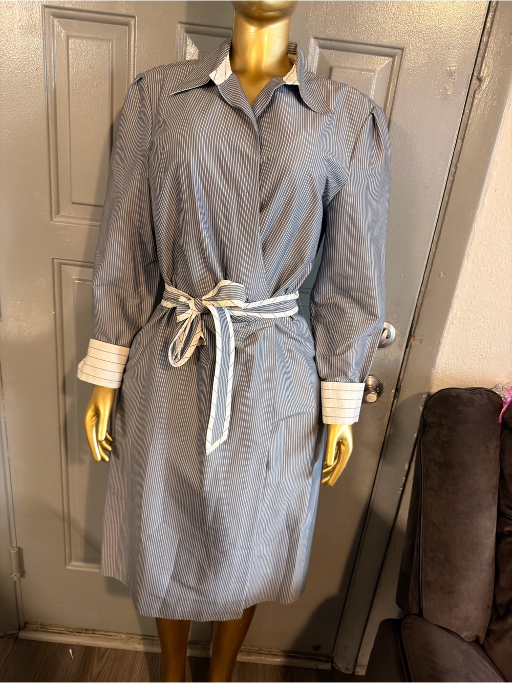 Banana Republic Blue and White Striped Belted Shirt Dress - Picture 2 of 5